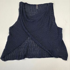 Free People Navy Blue Sleeveless Knit Top Womens Size Small‎ Boho Chic Bohemian